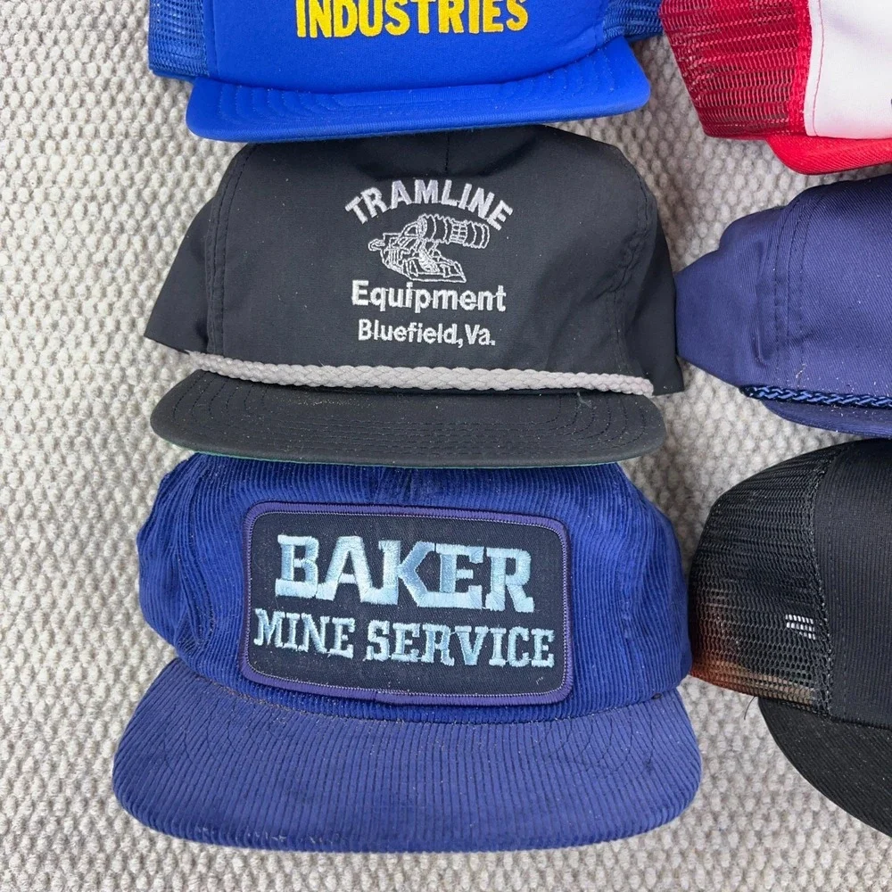 Vintage Trucker Hat Lot Snapback Cap 80s 90s USA Coal Mining Patch Logos Rope S5 - Picture 2 of 16